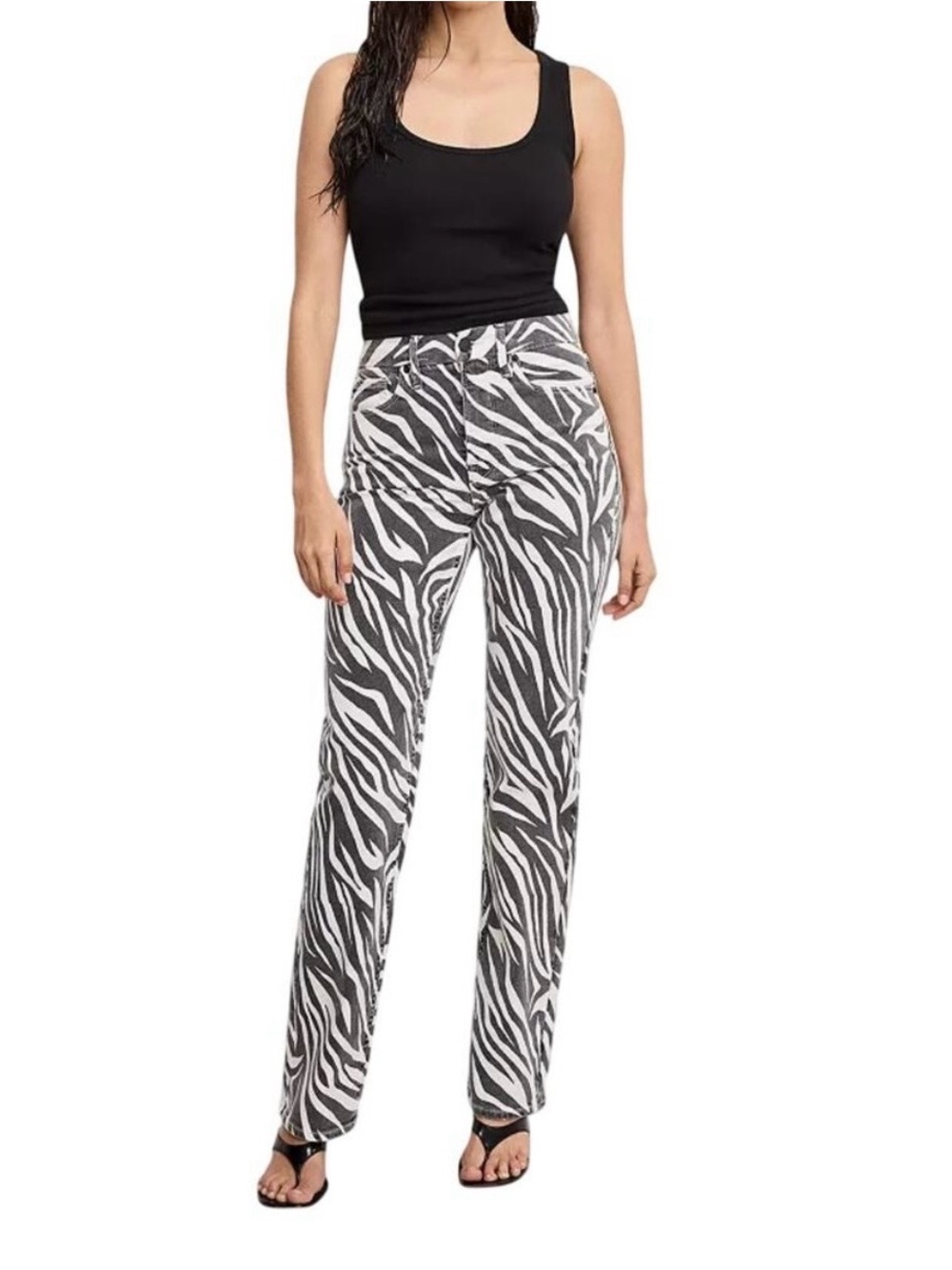 90s inspired Good American Good Icon Zebra High Rise Straight Jeans 12/31 NWT